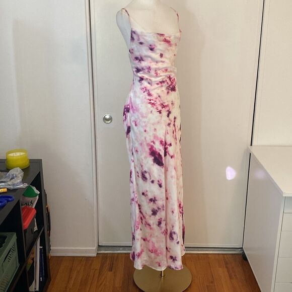 Bardot Cream & Purple Cowl Neck Satin Midi Slip Dress Size 8 - Picture 5 of 12